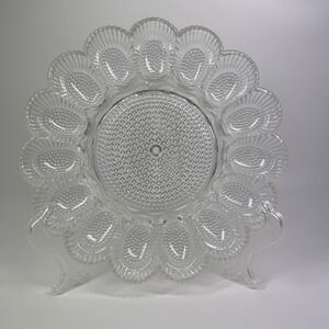 Vintage Clear Indiana Glass Hobnail Deviled Egg Tray Plate Platter